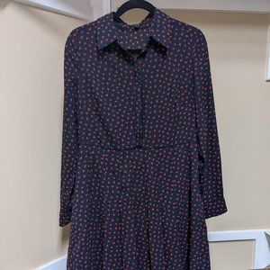 Ann Taylor A-line Long Sleeve Dress, Blue w/ Orange speckles - size 10